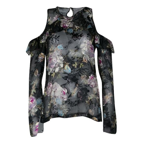 Preen By Thornton Bregazzi Floral Print Devore Chiffon Cold Shoulder Alva Top S - Picture 1 of 4